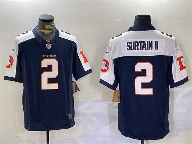 Mens Denver Broncos #2 Patrick Surtain II Navy 2024 F.U.S.E. V2 Throwback Vapor Limited Alternate Stitched Jersey Dzhi